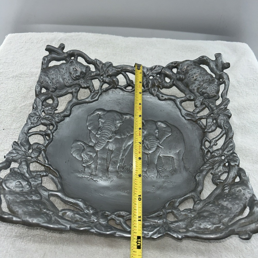 Vintage Arthur Court 1997~11.5x11"Elephants & Leopards Serving Tray Platter Bowl - Picture 4 of 6